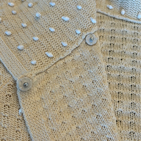 Worth Cardigan Sweater Hand Sewn Seashells Cowl Neck Ivory Butter Size Medium - Picture 7 of 12